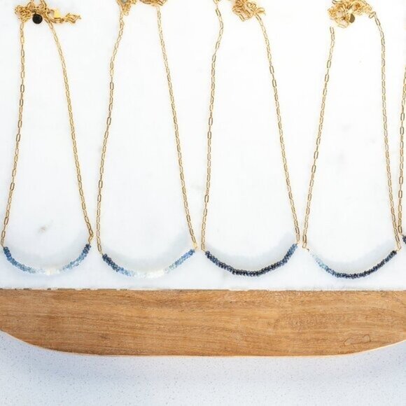 Gorgeous Sapphire Necklace Blue Ombre Sapphire Beaded Necklace Non-tarnish Gold - Picture 8 of 14